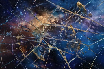 Wall Mural - A shattered glass background with stars and a purple sky