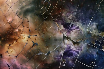 Wall Mural - A shattered glass background with stars and a purple sky