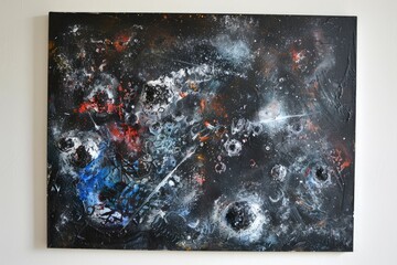 Wall Mural - A painting of a black and white space with a blue star