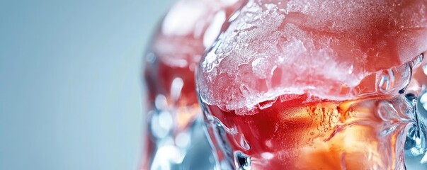 Close-up of colorful ice, showcasing texture and bubbles, perfect for refreshing beverage concepts and cool summer drinks.