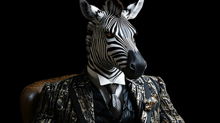 Wall Mural - A zebra-headed figure in a formal suit seated elegantly.