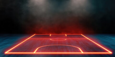 Wall Mural - digital basketball court, smart flooring technology, holographic game analytics, futuristic sports t