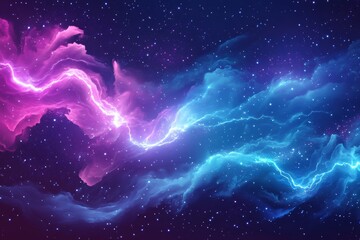 Canvas Print - Starry sky background with glowing Purple Lightning