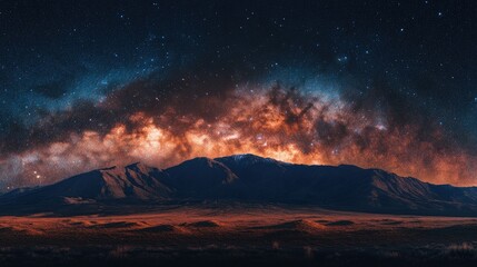 The Milky Way galaxy shining brightly over a remote mountain range.