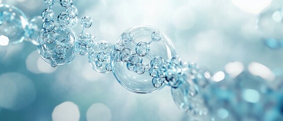 Abstract Water Molecule Chain with Blue Bokeh Background