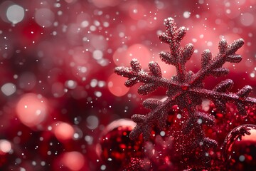 Bold Red Christmas Background Embellished with Frosty Snowflakes