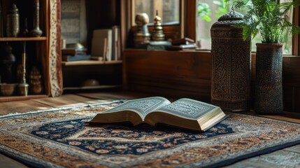 Open holy book of Muslims on stand