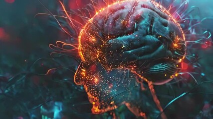 Idea concept in the form of a cyber brain – AI animation, 4k video