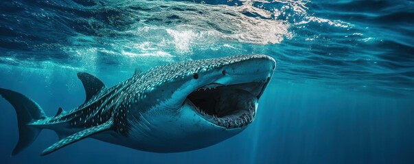 A Whale Shark Swimming Through the Blue Water