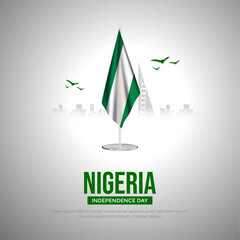 Wall Mural - Happy Independence Day Nigeria Social Media Post and Flyer Template. 1st October - Nigeria Independence Day Celebration Greeting Card with Text and Nigeria Flag Vector Illustration