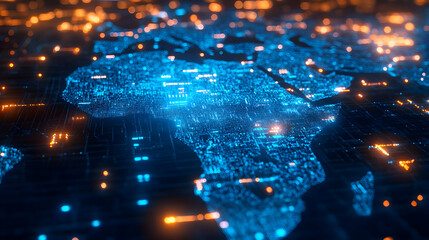 Poster - Digital representation of Africa with glowing data points.