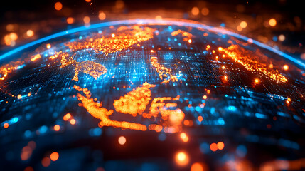 Sticker - Digital representation of Asia with glowing data points.