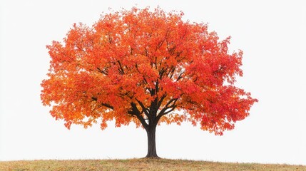 Canvas Print - single tree with vibrant red leaves. perfect for autumnal themes, nature, and seasonal change.