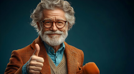 Poster - Elderly man giving a thumbs-up with a cheerful expression.