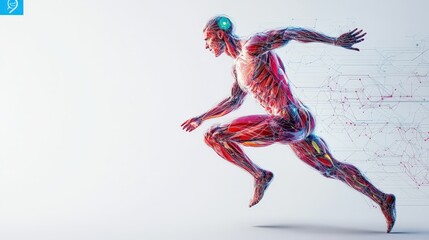 neural network visualization in athlete body activity concept on plain background for sports science