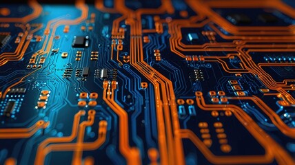 Orange, blue technology background/Orange and blue technology background circuit board and code