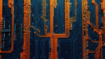 Orange, blue technology background/Orange and blue technology background circuit board and code