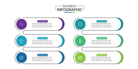 Wall Mural - business infographic template. 6 step timeline journey. process diagram, infographic elements vector