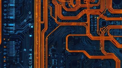 Orange, blue technology background/Orange and blue technology background circuit board and code