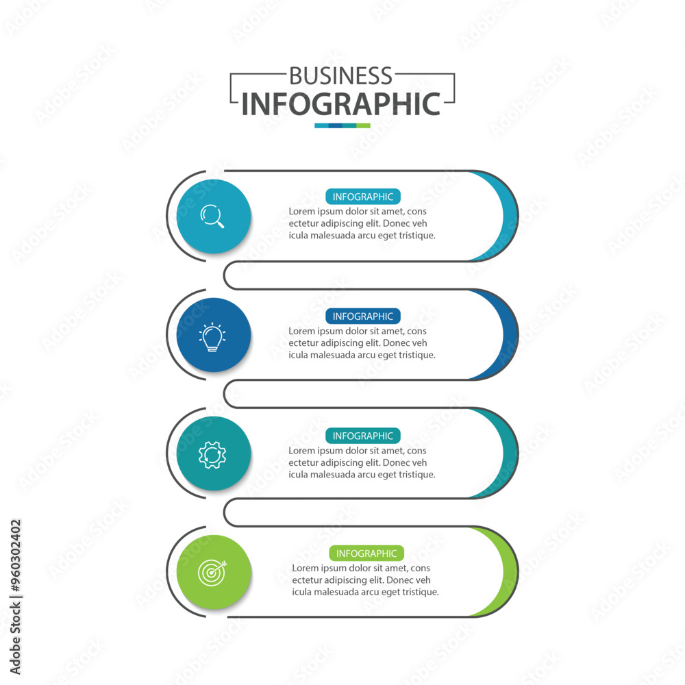 Business infographic template. 4 Step timeline journey. Process diagram ...