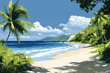 Poster - Tropical Beach Scene with Palm Trees and Clear Water