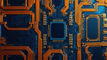 Orange, blue technology background/Orange and blue technology background circuit board and code