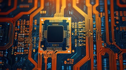 Orange, blue technology background/Orange and blue technology background circuit board and code