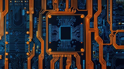 Orange, blue technology background/Orange and blue technology background circuit board and code