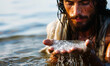 © Bartek - Jesus Christ Holding Water in His Palms, Religious Symbolism of Purity and Blessing, Spiritual Closeup Shot, Faith and Divinity, Serene Early Morning Scene, Sacred Imagery for Devotional Themes