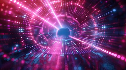 A vibrant, futuristic tunnel bursting with colorful light rays and dynamic patterns, ideal for technology and sci-fi themes.