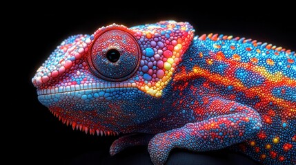 chameleon blending with digital glitch effect pixelated patterns vibrant colors shifting nature meets technology concept