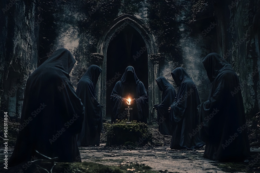 Sinister Cult Performing Arcane Rituals under the Full Moon in ...