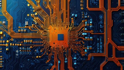 Orange, blue technology background/Orange and blue technology background circuit board and code