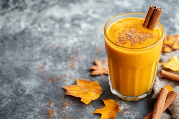 Wall Mural - A refreshing pumpkin smoothie served in a glass