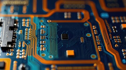 Orange, blue technology background/Orange and blue technology background circuit board and code