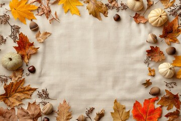 Sticker - A seasonal flat lay setup with a frame composed of scattered autumn leaves