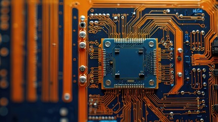 Orange, blue technology background/Orange and blue technology background circuit board and code