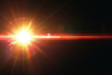 Poster - Bright lens flare on black background. Perfect for adding a dramatic or futuristic effect to your designs.