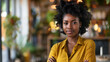© Ayan - Profile picture portrait of attractive young black lady hipster office team leader member looking at