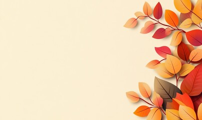 Wall Mural - A white background with orange leaves on the right side