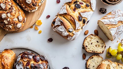 Wall Mural - A variety of breads and pastries are displayed on a table