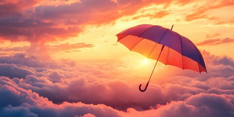 Sticker - Umbrella Suspended in a Sunset Sky Above Clouds