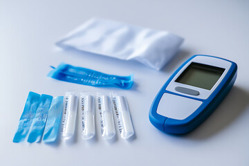 A medical device kit for monitoring blood glucose levels.