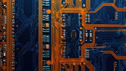 Orange, blue technology background/Orange and blue technology background circuit board and code