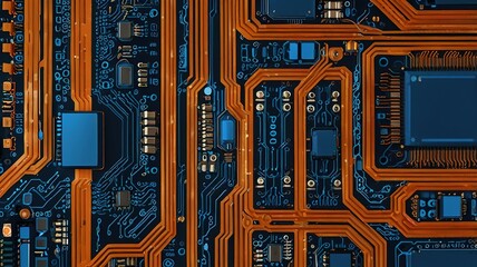 Orange, blue technology background/Orange and blue technology background circuit board and code