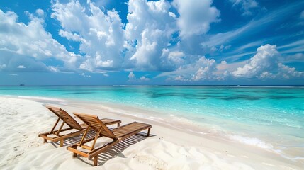 Wall Mural - tranquil tropical beach with two chairs white sand and turquoise ocean maldives paradise