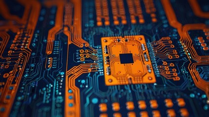 Orange, blue technology background/Orange and blue technology background circuit board and code
