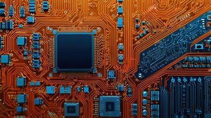Orange, blue technology background/Orange and blue technology background circuit board and code