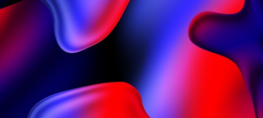 Aufkleber - Abstract blue and purple liquid wavy shapes futuristic banner. Glowing retro waves wide background