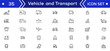 © Icon_pack - Vehicle and Transport line icon set. Containing car, bike, plane, train, bicycle, motorbike, bus and scooter icons. Transportation Simple line icon collections